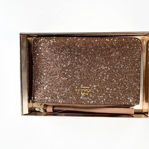 Coach Boxed Star Glitter Corner Zip Wristlet Gold Rose Gold New in Box
